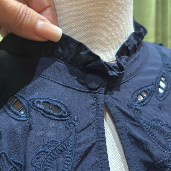 See By Chloe Blue Ruffled Bib Collar Blouse, US6 - Picture 9 of 16